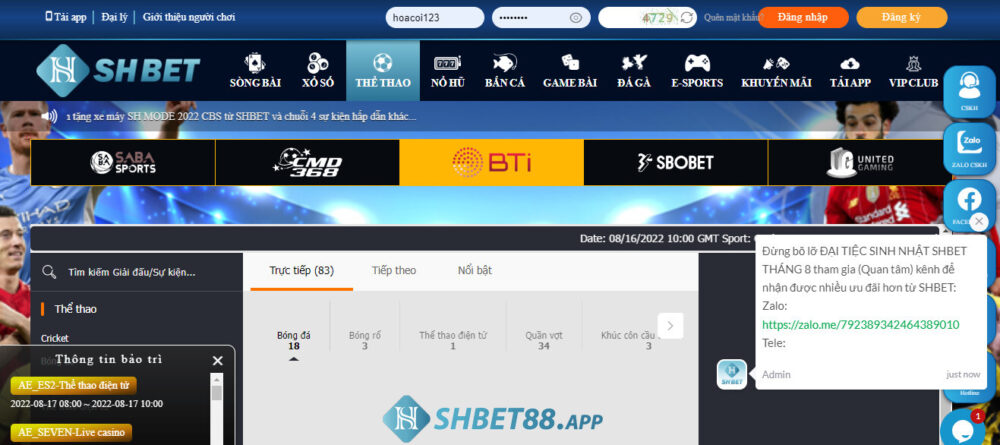 Sảnh game BTI tại SHBET đảm bảo uy tín 100%