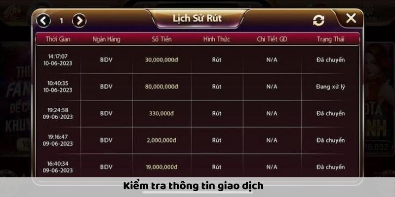 Kiểm tra thông tin giao dịch